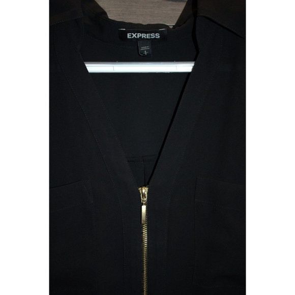 Express Black Short Sleeve Blouse with 1/4 zip size Small - Picture 2 of 3